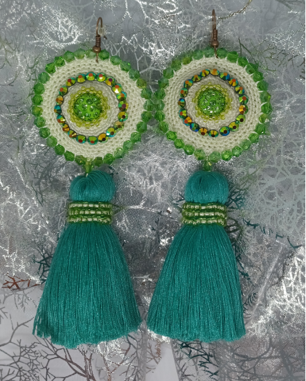 Háčkované dizajnové náušnice "Limetkový krém"